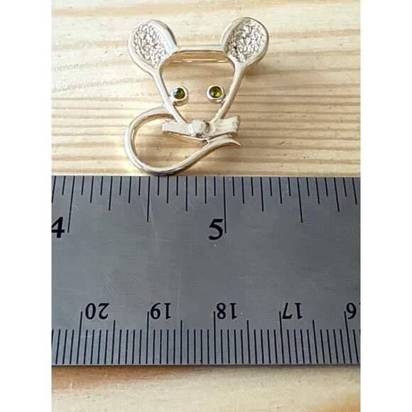 Sarah Cov Mouse Brooch Pin With Green Rhinestone Eyes & Silver Tone Finish - Picture 2 of 4